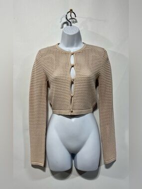 NIA Tan Open Knit Long Sleeve Cropped Style Top Size Small